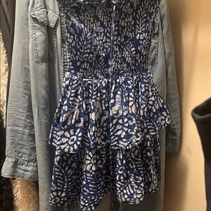 Blue and White Strapless Dress